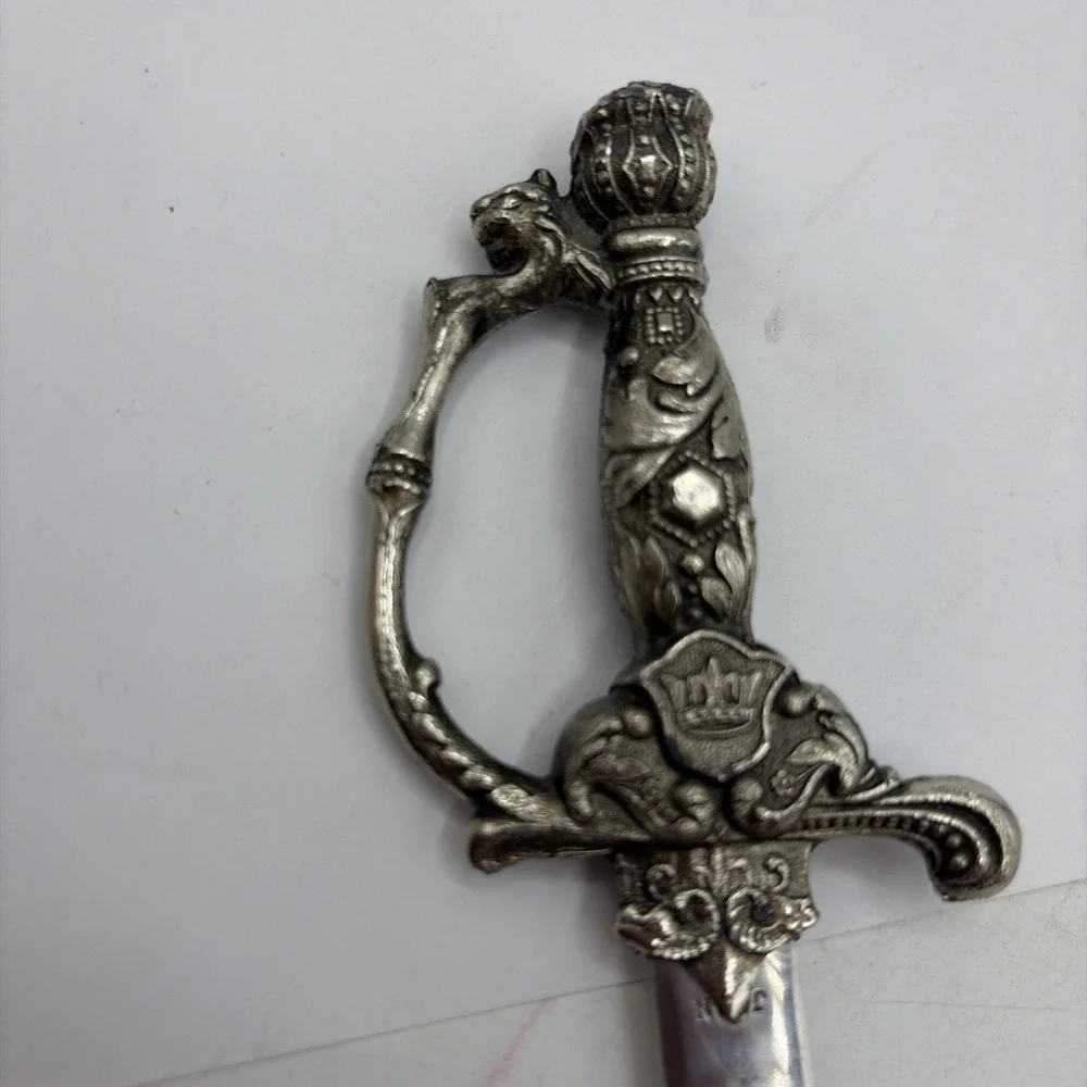 Vintage Stainless Steel Letter Opener Sword Lions Head & Crown